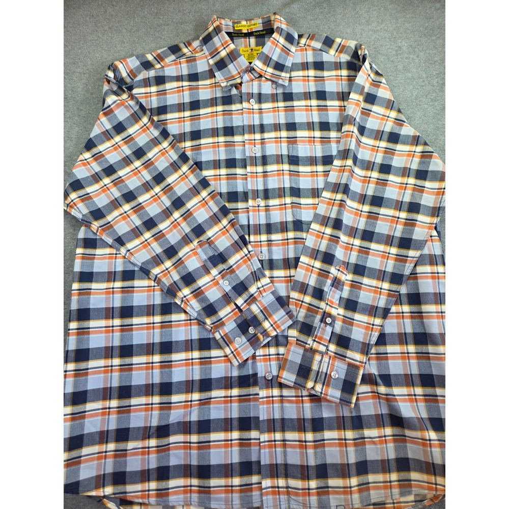 VTG Duck Head Classic Oxford Plaid Button Down Shirt XL Blue Orange Heritage